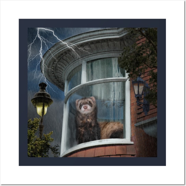 A Stormy Night Ferret - Window Ferrets art Wall Art by BarbaraGlebska